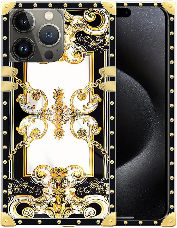 Compatible with iPhone 16 Pro Max Case, Gold Grain Flowers Luxury Golden Decoration for Girl Women Soft TPU Shockproof Protective Hard PC Back