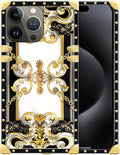 Compatible with iPhone 16 Pro Max Case, Gold Grain Flowers Luxury Golden Decoration for Girl Women Soft TPU Shockproof Protective Hard PC Back