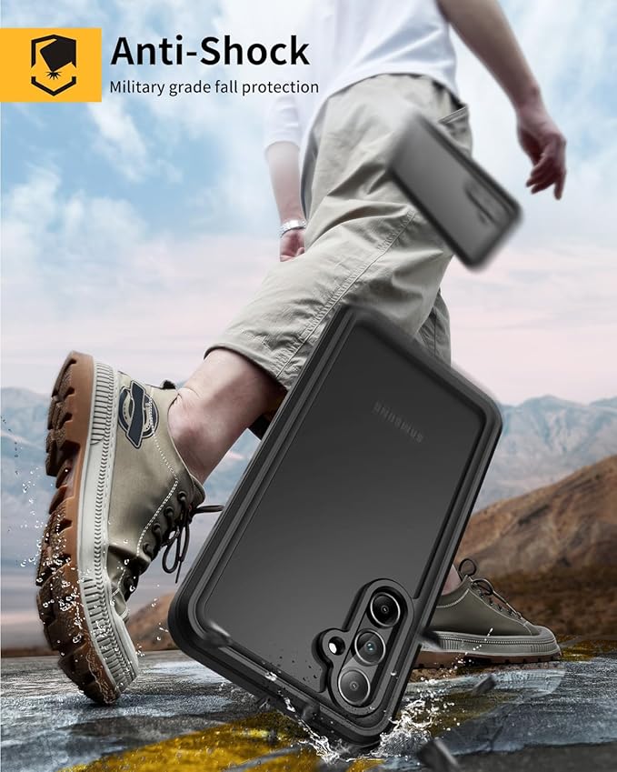 Lanhiem for Samsung Galaxy A35 5G Case, IP68 Waterproof Dustproof, Built-in Screen Protector, Rugged Full Body Shockproof Protective Cover for Samsung A35 5G /4G 6.6", Black/Clear