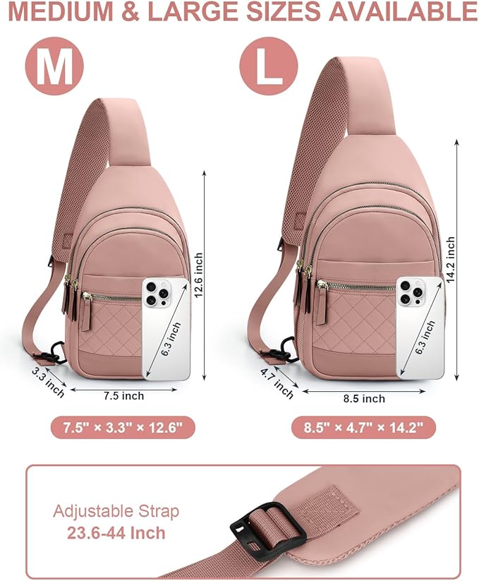 Capolo Sling Bag for Women Men Waterproof Crossbody Bags for Women Trendy Casual Fanny Pack with Convertible Shoulder Strap Chest Bag for Travel Hiking(Pink, Large)