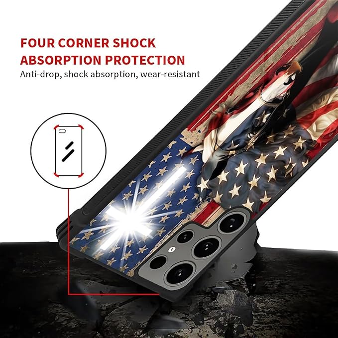 for Samsung Galaxy S24 Ultra Case, Red American Flag Horse Cross Pattern Graphic Design Girl Boy Soft Silicone Hard Acrylic Shock Protection for Samsung Galaxy S24 Ultra