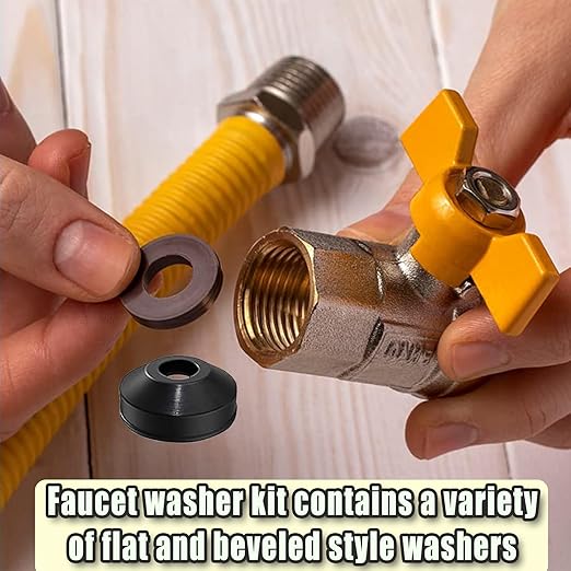 48 PCS Faucet Washer Assortment Kit Outdoor Faucet Repair Kit with Brass Screws Flat and Beveled Washers for Use with Assorted Quick-Opening Style Faucets Stem Worn Out Washer Replacements (48 PCS)