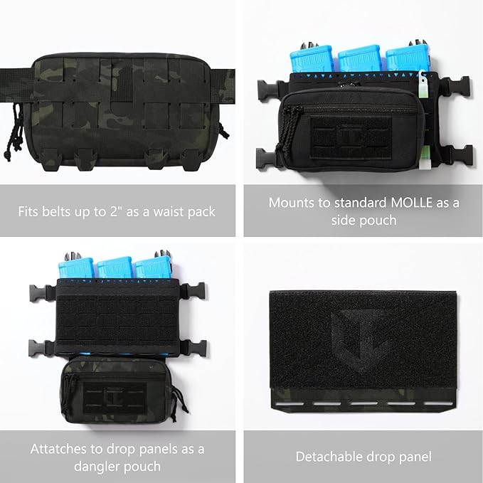 Tactical Admin Pouch Laser Cut MOLLE EDC Tool Organizer with Carabiner and Keychain Modular Dangler Utility Sack