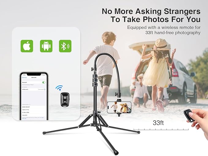 elitehood 6.8 Feet Tall Phone Stand Tripod, Aluminum iPhone Tripod [Lightweight & Ultra Stable], Adjustable Phone Recording Stand Compatible with iPhone 15 Pro Max/15 Pro/14 13, Android Cell Phone