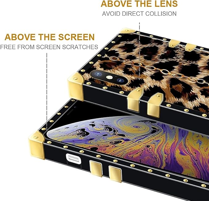 Compatible with iPhone XR Case, Seamless Gold Chain Leopard Luxury Golden Decoration for Girl Women Soft TPU Shockproof Protective Hard PC Back for iPhone XR