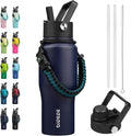 BJPKPK Insulated Water Bottles with Straw Lid, 23oz Metal Water Bottle with 2 lids & Paracord Strap, Double Wall Stainless Steel Vacuum Tumblers, Cups, Mugs, Thermo for Hot& Cold Drinks, Navy Blue