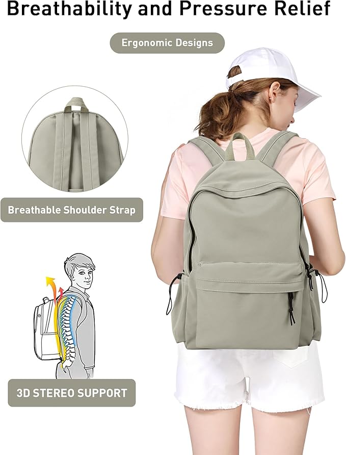 BJLFS Green School Backpack for Girls Water Resistant High School Book Bag Simple Backpack for Teens Boys Girls, Lightweight Simple Middle School Back Pack Daypack