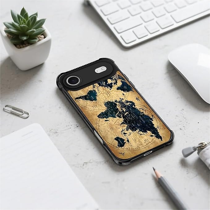 for iPhone 17 Air Case,for MagSafe Graphic Design for Girl Boy Soft Silicone Hard Acrylic Shock Protection Designed for iPhone 17 Air Brown World Map Pattern