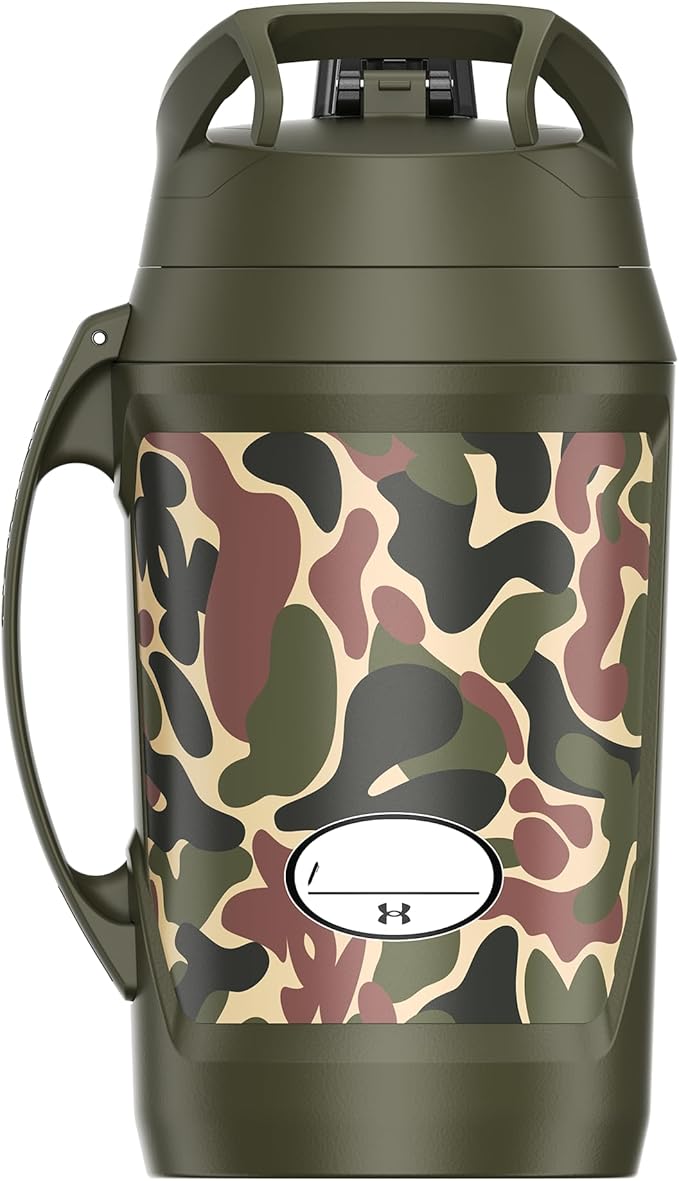 Under Armour Half Gallon Water Bottle Insulated, 64oz Insulated Water Bottle with Handle, Fence Hook, Leak Resistant, for Baseball, Football & More - Green Hyper Camo