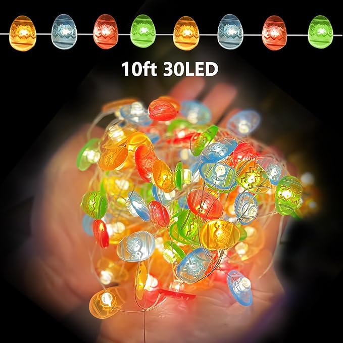 Easter Decorations Easter Egg Lights, Pastel Fairy Lights Battery Operated with Remote & 8 Modes & Timer, Waterproof Twinkle String Light Indoor Outdoor for Spring Themed Party Home Decor (Multicolor)