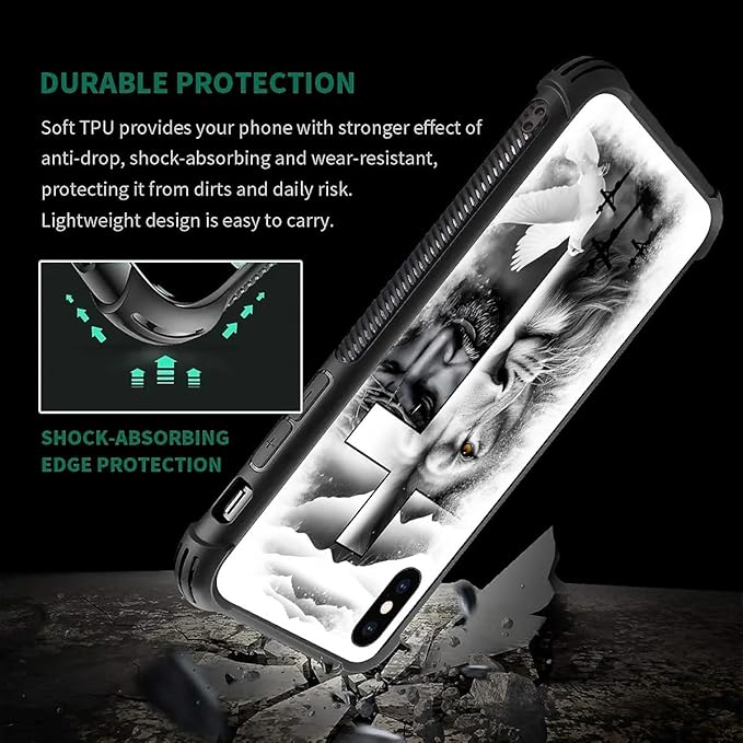 for iPhone Xs Max Case, Lion Cross Jesus Christ Dove Pattern Graphic Design Girl Boy Soft Silicone Hard Acrylic Shock Protection for iPhone Xs Max