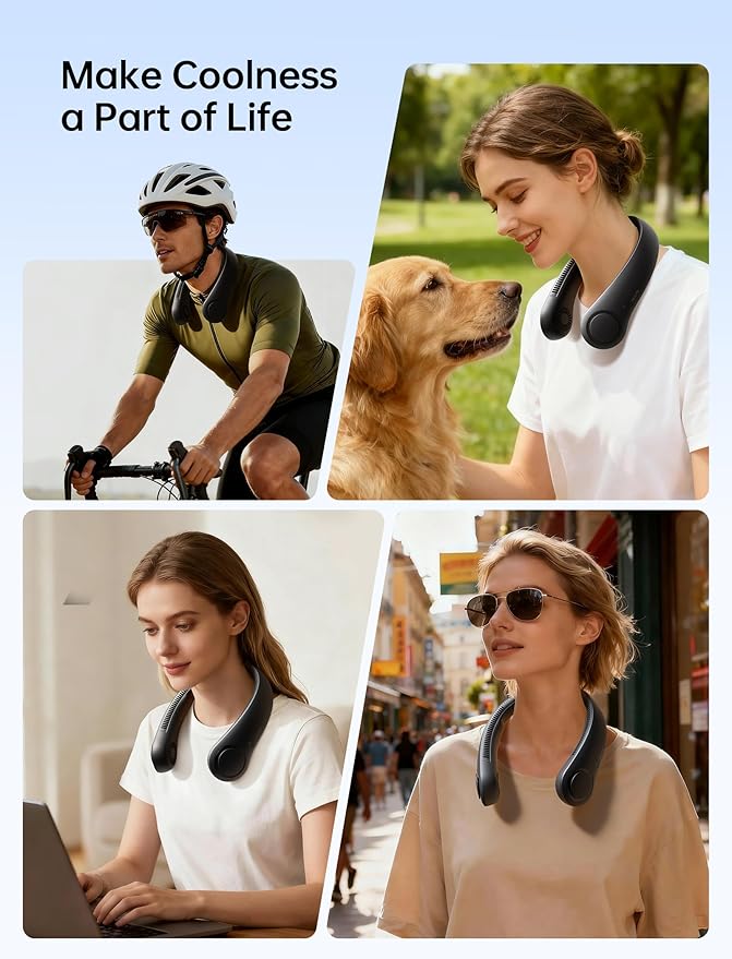 JISULIFE Portable Neck Fan, Hands-Free Bladeless, 5 Speeds, 4000 mAh Battery Operated Wearable Personal Fan, Twistable, Rechargeable, Gift for Women Men-Black