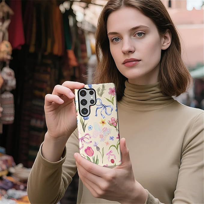 for Samsung Galaxy S25 Ultra Case,HL2 Aesthetic Flower Preppy Collage Hybrid 2 Layer Hard Shell Silicone Protective Pattern Design Case