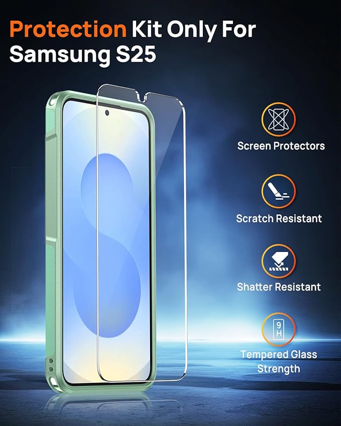 Lanhiem for Samsung Galaxy S25 S24 Phone Case with Tempered Glass Screen Protector, Shock Absorption, Anti-Scratch Shockproof Case Cover for Samsung S25 S24, Green