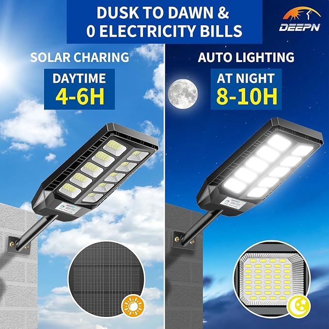 Deepn Solar Lights Outdoor, IP66 Waterproof Street Lights Outdoor, 6500K Dusk to Dawn Solar Security Flood Lights Motion Sensor with Remote Control for Yard, Entryway Garage, Porch 3 Pack