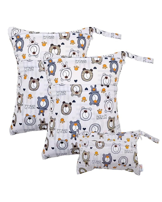 ALVA ALVABABY 3pcs Cloth Diaper Wet Dry Bags Waterproof Reusable with Two Zippered Pockets Travel Beach Pool Daycare Soiled Baby Items Yoga Gym Bag for Swimsuits or Wet Clothes 3L-SML11