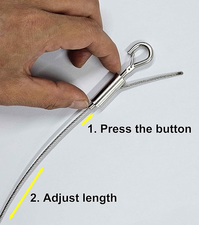 2 Sets Adjustable Hanging Wire Kit, Stainless Steel Multipurpose Suspension Wire Cable with Hook, Heavy Duty Anchor for Furniture, Light, Lamp, Picture, Mirror Secure to Wall or Ceiling, 40in