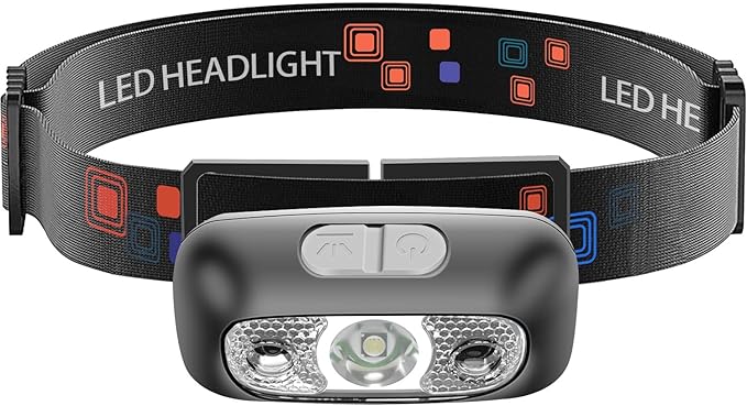 Headlamp, USB-C Rechargeable,90-Degree Adjustable,Flashlight with Motion Sensor,Waterproof Lightweight 42g,Bright Headlamps for Running,Camping,Running