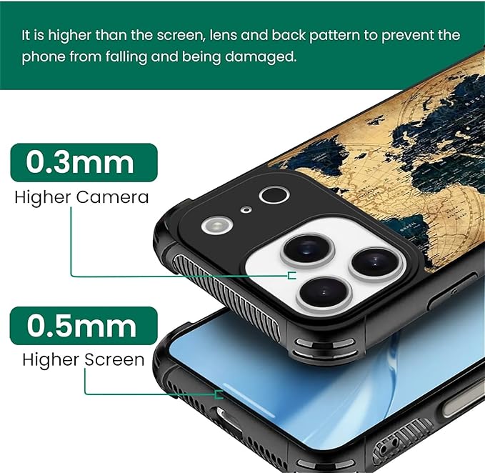 for iPhone 17 Pro Case,for MagSafe Graphic Design for Girl Boy Soft Silicone Hard Acrylic Shock Protection Designed for iPhone 17 Pro Brown World Map Pattern