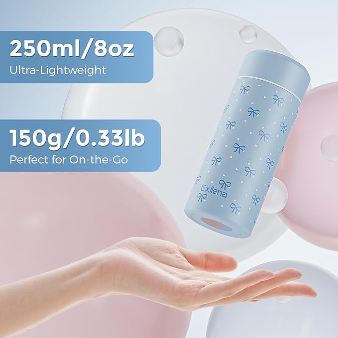 【Upgraded】Exllena Small Insulated Water Bottle 8 oz/250ml– Mini Insulated Water Bottle for Hot & Cold Drinks, Perfect Small Water Bottle for Travel, Purse...(Bow)