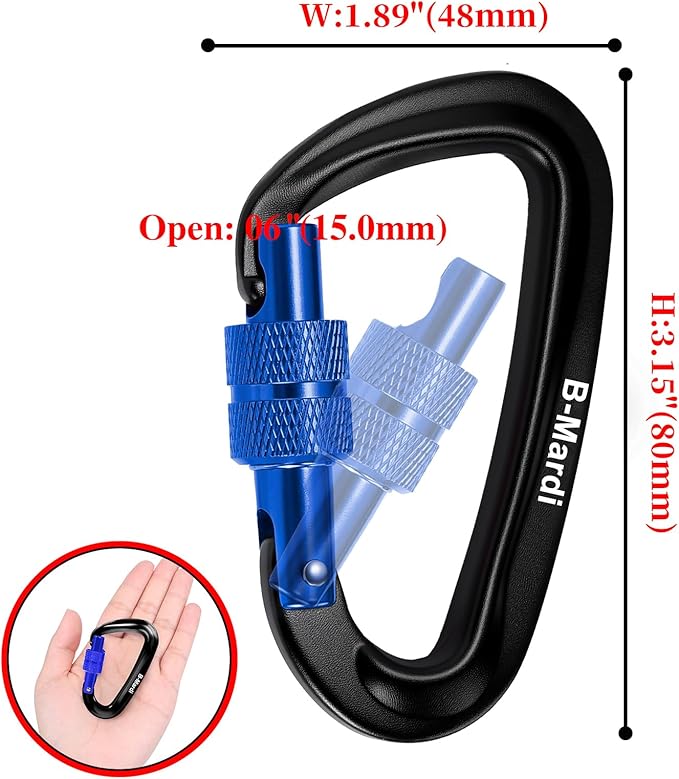 B-Mardi Carabiner Clips Heavy Duty 12kN (2697 lbs)-Lightweight Locking Carabiners for Camping, Hiking, Hammock, Dog Leash Harness, Outdoor and Gym etc, Keychains& Utility