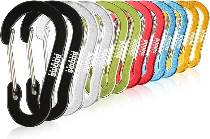 Booms Fishing CC1 Multi-Use Carabiner Clip, 6 Pack Small Caribeener Clips, Mini Keychain Caribeaner Clip 2 inch, Aluminum D Ring Carabiners, Multi-colored