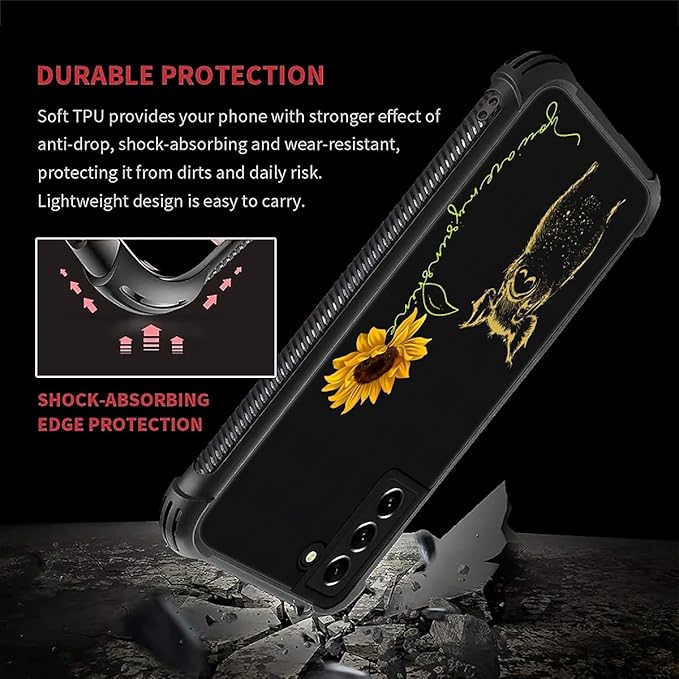 for Samsung Galaxy S22 Case, Pig Sunflower Yellow Sunshine Pattern Graphic Design Girl Boy Soft Silicone Hard Acrylic Shock Protection for Samsung Galaxy S22
