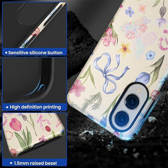 for Samsung Galaxy S25 Edge Case,HL2 Aesthetic Flower Preppy Collage Hybrid 2 Layer Hard Shell Silicone Protective Pattern Design Case