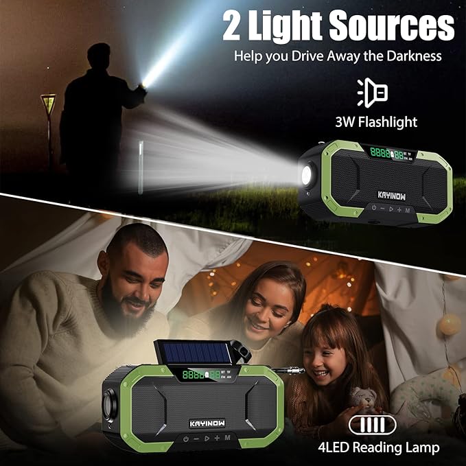 Hand Crank Solar Power Emergency Radio with Waterproof Bluetooth Speaker,Portable AM FM NOAA Weather Radio,5000mAh/18500mWh Rechargeable, Phone Charger,Flashlight,SOS,Survival Storm Camping