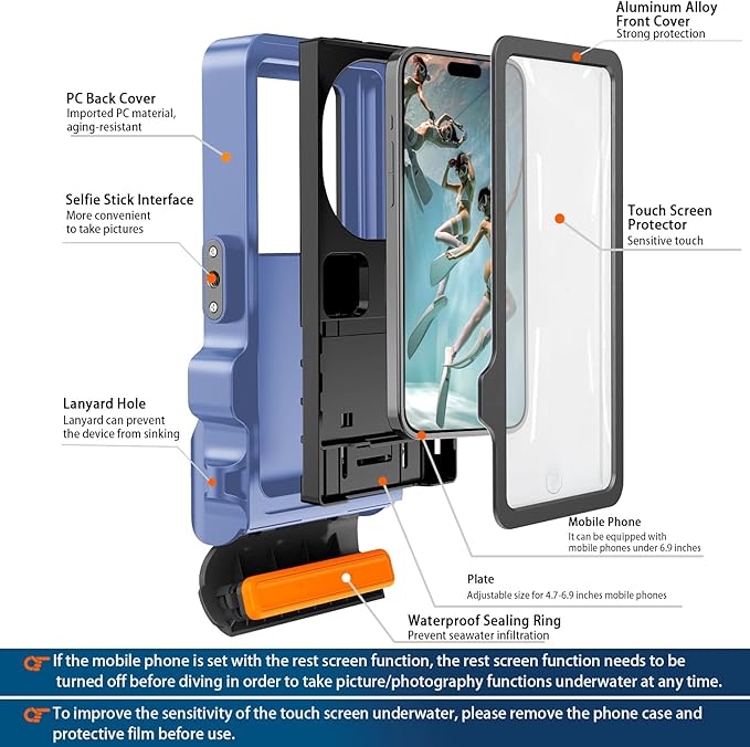 2026 Diving Snorkeling Phone Case for iPhone 17/16/15/14/13/12/11 Pro Max/XS/X Samsung Galaxy S26/S25/S24 Professional Scuba Dive Waterproof Underwater Photo Video Cover (4TH Gen, Blue-)