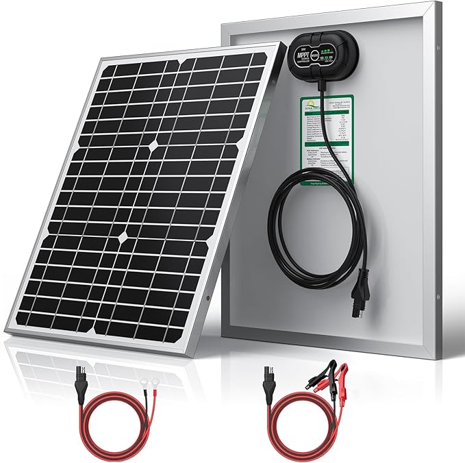 SUNER POWER 24V 20W Solar Battery Charger Maintainer, Built-in Ultra Smart MPPT Charge Controller, Waterproof 20 Watt Solar Panel Trickle Charging Kit for 24Volt AGM, Lead-Acid, Lifepo4 Battery