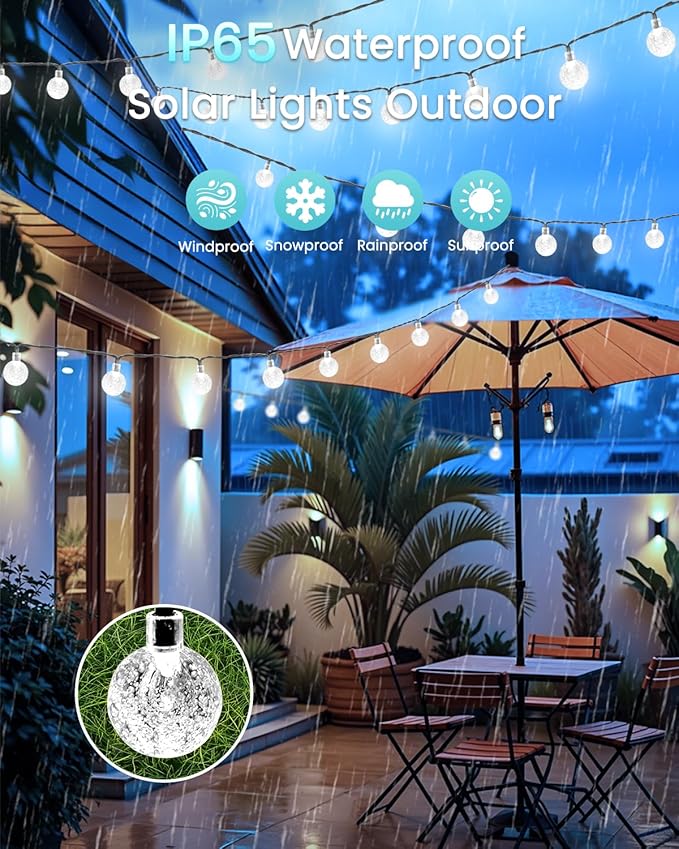 LORRYTE White 2-Pack 100 LED 64FT Crystal Globe Solar Lights Outdoor, Waterproof Solar String Lights Outdoor Decorative with 8 Lighting Modes for Patio Decorations Garden Wedding Party Tree Porch