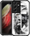 for Samsung Galaxy S21 Ultra Case, Lion Cross Jesus Christ Dove Pattern Graphic Design Girl Boy Soft Silicone Hard Acrylic Shock Protection for Samsung Galaxy S21 Ultra