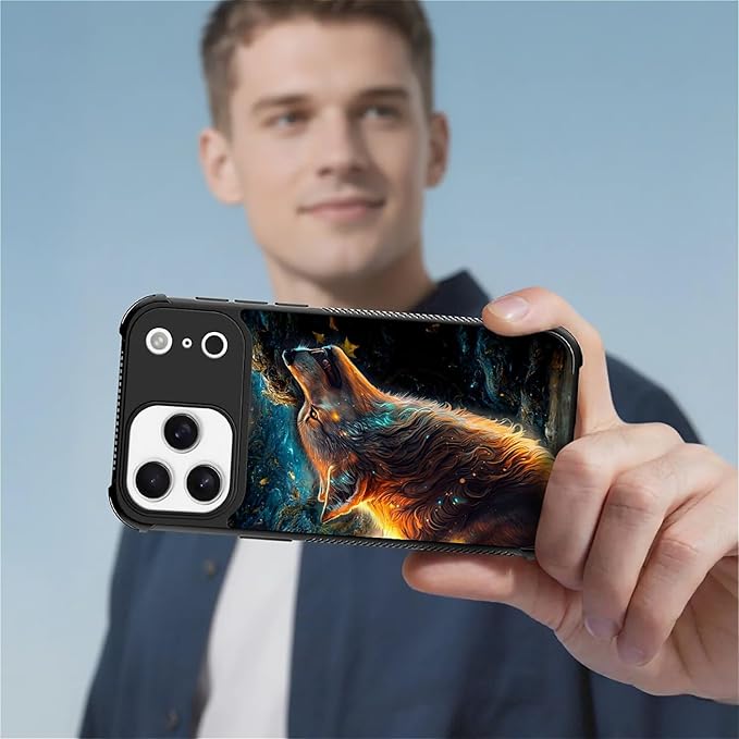 for iPhone 17 Pro Max Case,for MagSafe Graphic Design for Girl Boy Soft Silicone Hard Acrylic Shock Protection Designed for iPhone 17 Pro Max Star Cave Hungry Wolf Pattern