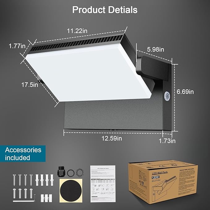 Modern Sleek Flood Lights Outdoor, 120W 5000K Dusk-to-Dawn Photocell with 360° Rotation, 18000LM IP65 Waterproof LED Security Wall Pack for Building,Yard,Driveway (4 Pack)