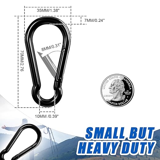 Small Carabiner Clip Hook, 2.75 inch 25 pcs Black Heavy Duty Spring Snap Hook Key Chain, Carabiners Clips for Outdoor Camping, Swing Set, Hammock, Hiking Travel, Fishing, Quick Link Keychain