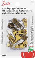 Dritz Clothing Zipper Repair Kit, 22 Count of Assorted Sliders & Stops