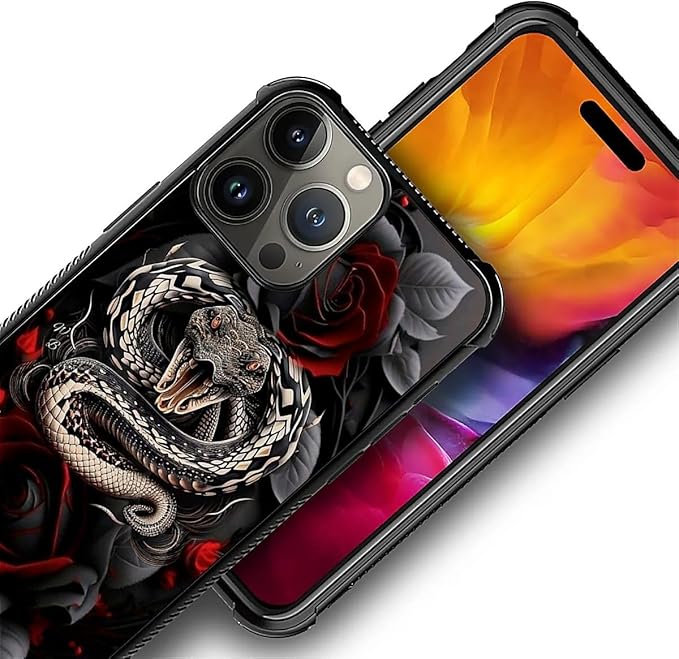 for iPhone 16 Pro Max Case, Entwined Rose Snake Pattern Graphic Design Girl Boy Soft Silicone Hard Acrylic Shock Protection for iPhone 16 Pro Max