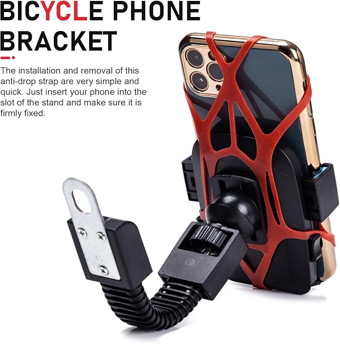4 PCS Motorcycle Phone Mount Tether, Anti-Slip Adjustable Silicone Strap Outdoor Phone Holder, X-Shape Highly Elastic GPS Mount Tether for Handlebar, Universal for Motorcycles Bikes (Red)