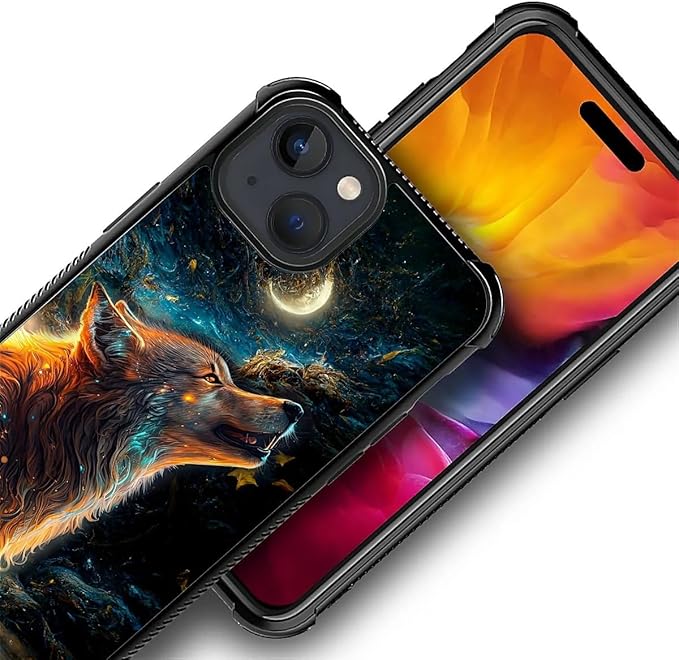 for iPhone 15 Case, Star Cave Hungry Wolf Pattern Graphic Design Girl Boy Soft Silicone Hard Acrylic Shock Protection for iPhone 15