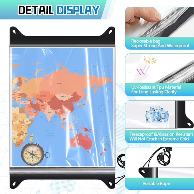 Waterproof Map Case TPU Guide Map Case Holder with Clear Window 13 x 11 Inch Waterproof Bag Pouch Marine Dry Bags Outdoor Document Holder for Hiking Kayaking Marine Travel