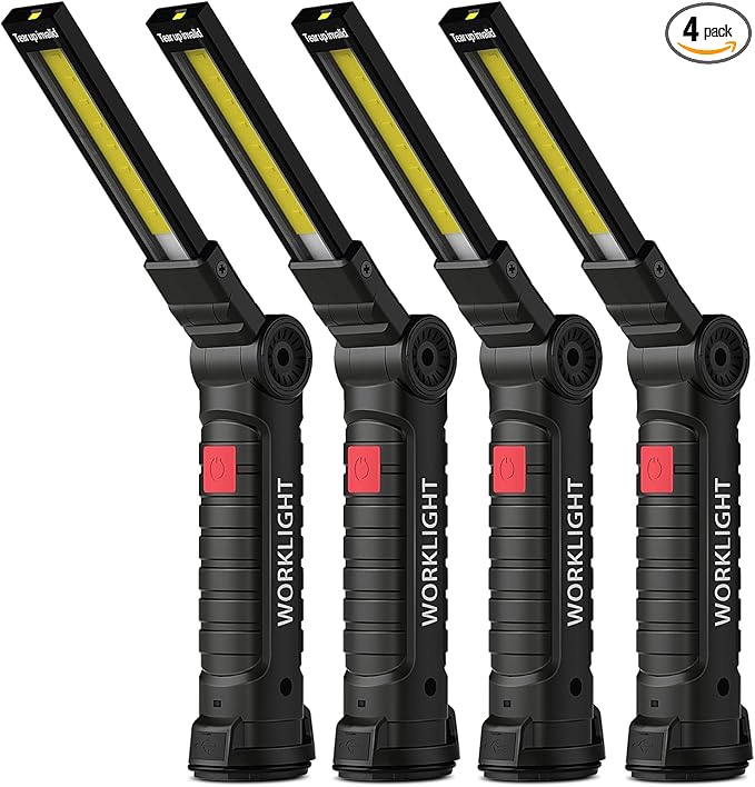 Coquimbo Tool Gifts for Men Him, Rechargeable LED Work Lights Grill Light with Magnetic Base 5 Modes 360° Rotate Mens Gifts for Dad Husband Grandpa Boyfriend (4 Pack Black)