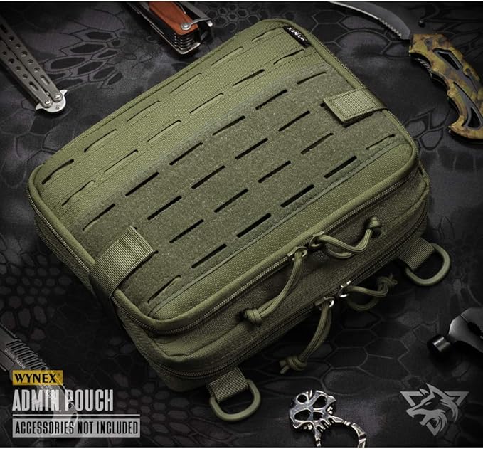 WYNEX Tactical Molle Admin Pouch of Double Layer Design, Admin Pouches Molle Attachment Military Medical EMT Organizer with Map Pocket EDC EMT Pack IFAK Tool Holder Universal U.S.A Patch Included
