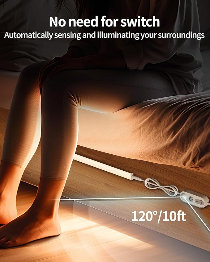 ASOKO Motion Sensor Dimmable Led Under Cabinet Lighting Plug in - 3 Pcs 12 inches Linkable Counter Light Bars, Led Closet Light Warm White 2700K