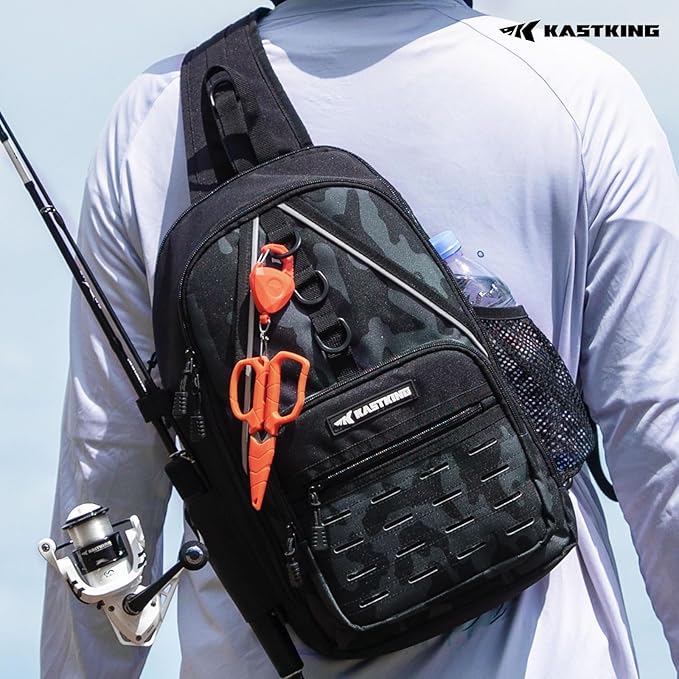 KastKing Karryall Sling Tackle Bag–Fishing Sling Pack,Fishing Backpack With Rod Holder,MOLLE System,Soft Bait & Gear Storage
