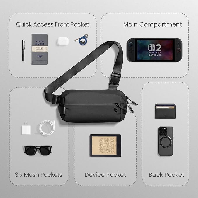 tomtoc Compact EDC Sling Bag 3L-10L, Minimalist Crossbody Bag Chest Shoulder Pack for Men Women, X-pac/Recycled Polyester
