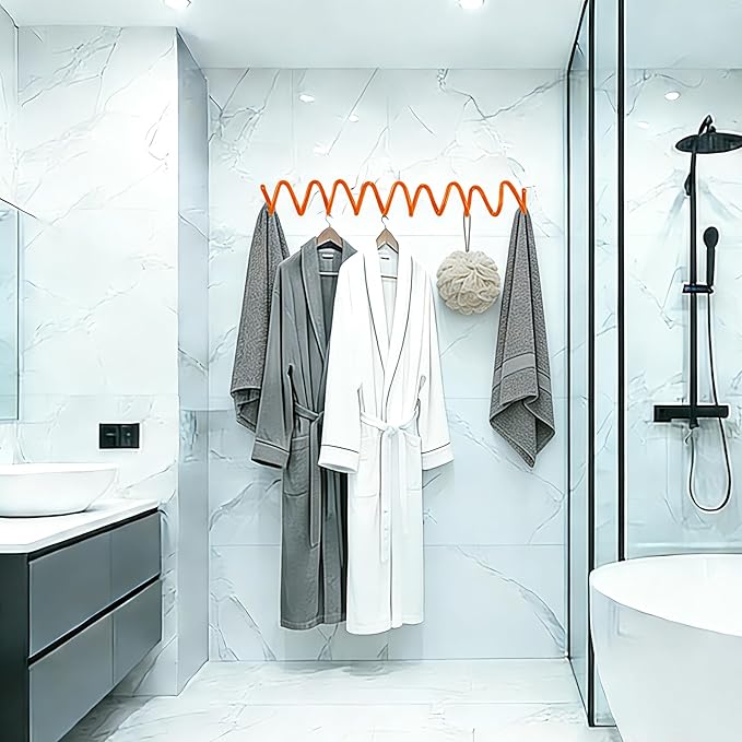 Orange Wall Mounted Coat Rack, Decoration Wave Shaped Wall Hooks, Multi-Purpose Hooks for Coat, Hat, Bag, Umbrella, Heavy-Duty Metal Rail for Bedrooms, Living Rooms, Bathrooms(19.69" x 2.56")