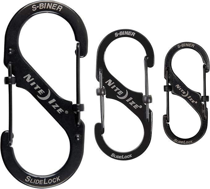 Nite Ize S-Biner SlideLock Stainless Steel Dual Locking Carabiner - S-Biner Key Holder with Locking Gate - Carabiner Organizer for Keys & Camping Accessories - Assorted Sizes, Black (3 Pack)