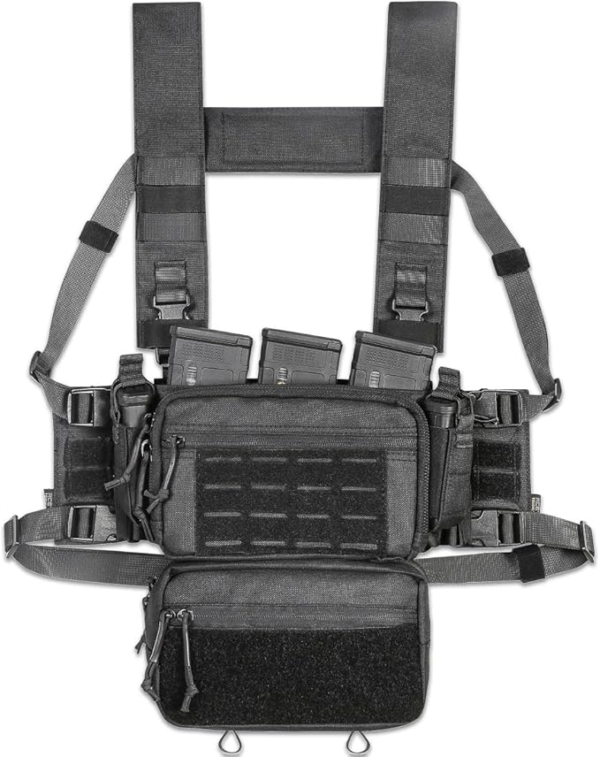 ACE TAC S.O.P. Tactical Chest Rig with 5.56/7.62 & Pistol Magazine Pouch Holders, Wing & Molle Dangler Pouches