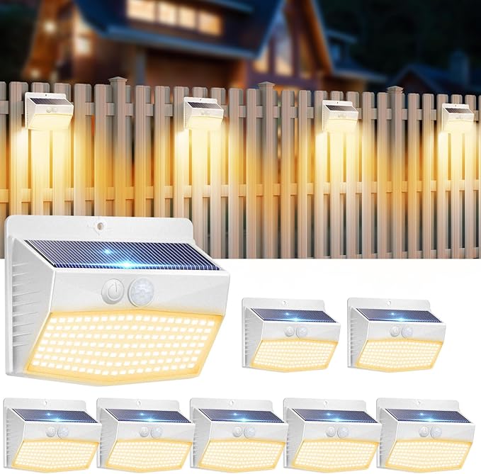 Peasur Solar Outdoor Lights, [8 Packs] Motion Sensor Security Lights with 3 Lighting Modes Wall Lights Waterproof Solar Powered Lights for Garden Yard,White Warm